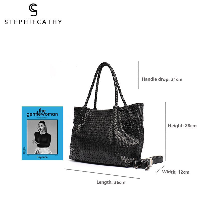 SC Fashion PU Leather Woven Handbags For Women Luxury Design Tote Female Large Daily Shoulder Bags Vegan Leather Crossbody Purse