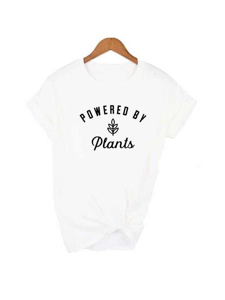 Powered By Plants Women T Shirt Round Neck Vegan Gift Shirts Graphic Tee Garden Vegetable Tumblr Clothing Hipster Harajuku Tops