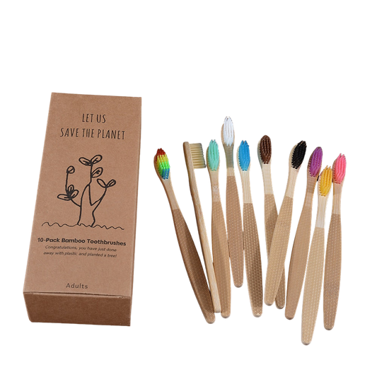 10 Pack Eco-Friendly Bamboo Adult Toothbrushes