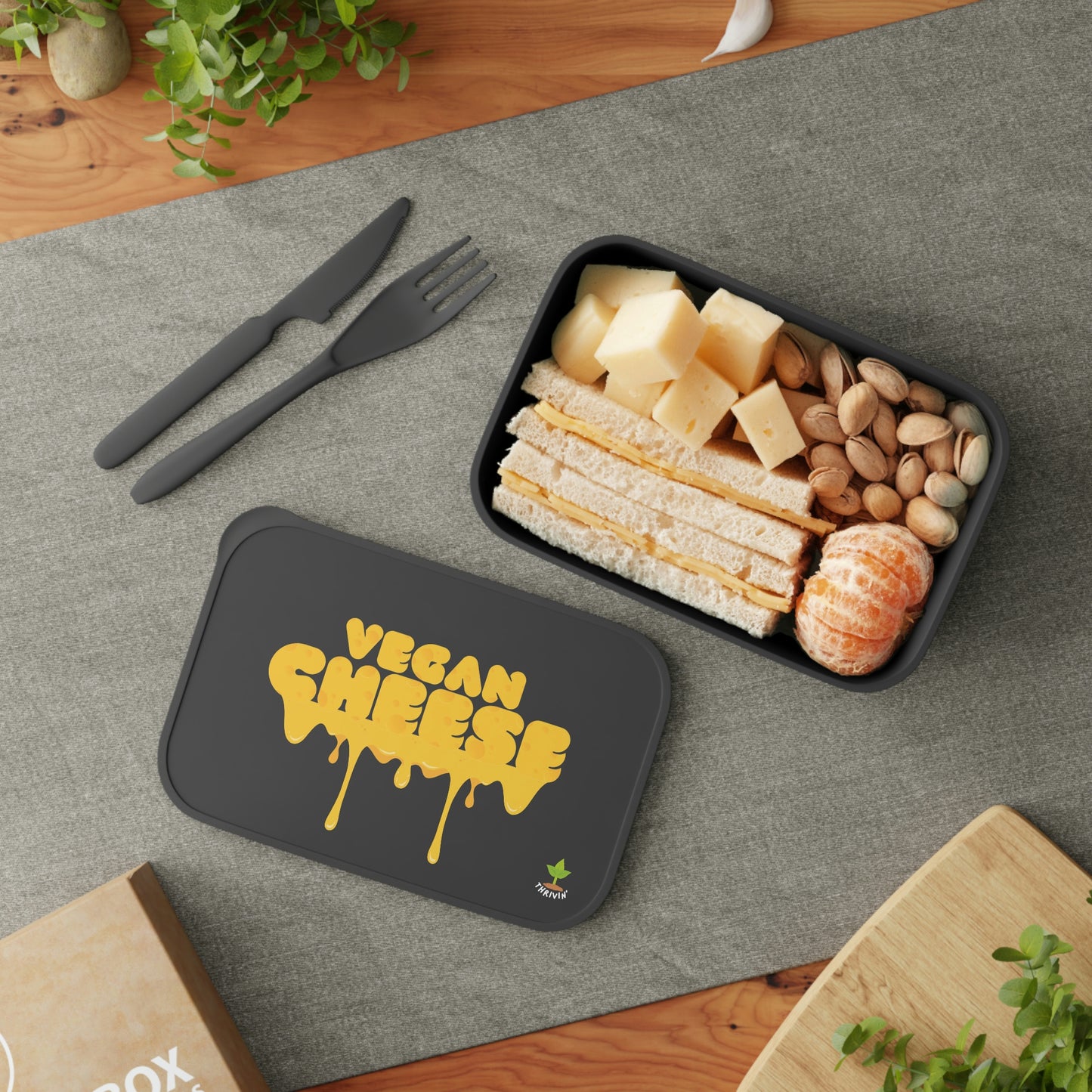 Vegan Cheese PLA Bento Box with Band and Utensils