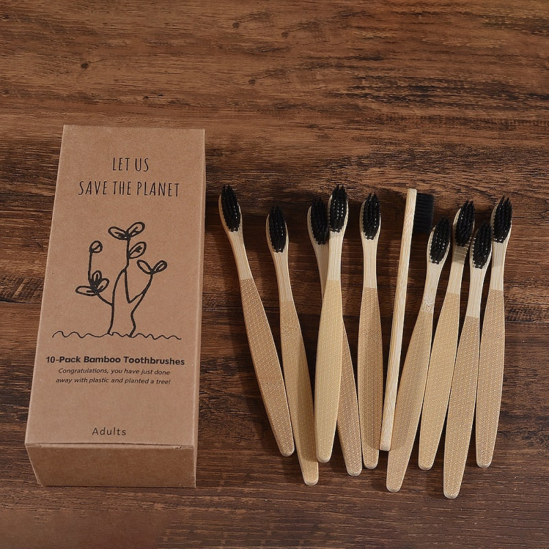 10 Pack Eco-Friendly Bamboo Adult Toothbrushes