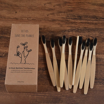 10 Pack Eco-Friendly Bamboo Adult Toothbrushes