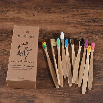10 Pack Eco-Friendly Bamboo Adult Toothbrushes