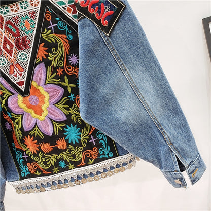 Denim jacket Women For Boho Heavy work embroidery Beaded Sequins Casual Vintage Long sleeve Casual Jean jacket Female Outwear