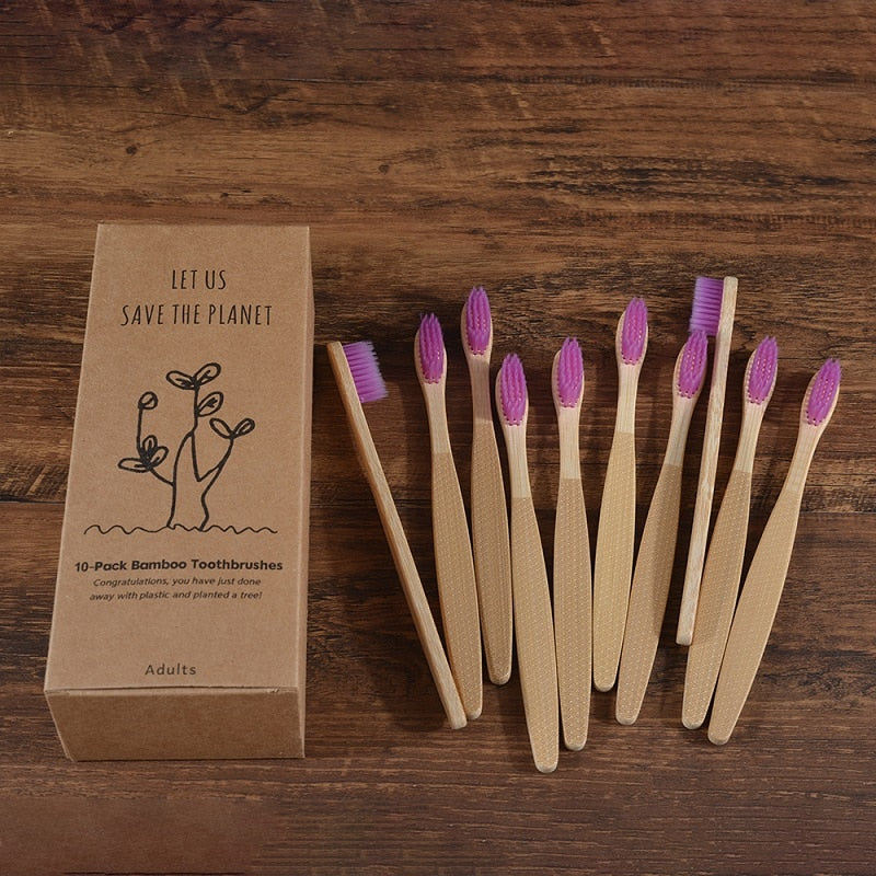 10 Pack Eco-Friendly Bamboo Adult Toothbrushes