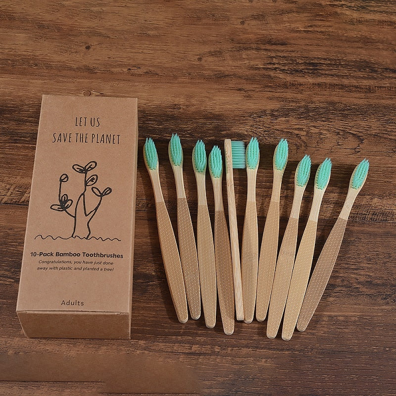 10 Pack Eco-Friendly Bamboo Adult Toothbrushes
