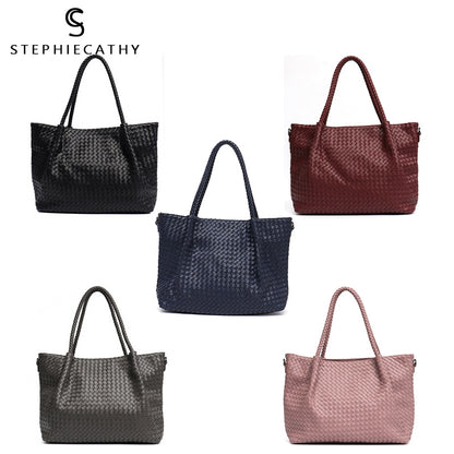 SC Fashion PU Leather Woven Handbags For Women Luxury Design Tote Female Large Daily Shoulder Bags Vegan Leather Crossbody Purse
