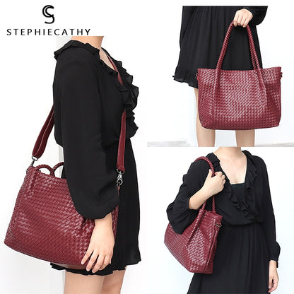 SC Fashion PU Leather Woven Handbags For Women Luxury Design Tote Female Large Daily Shoulder Bags Vegan Leather Crossbody Purse
