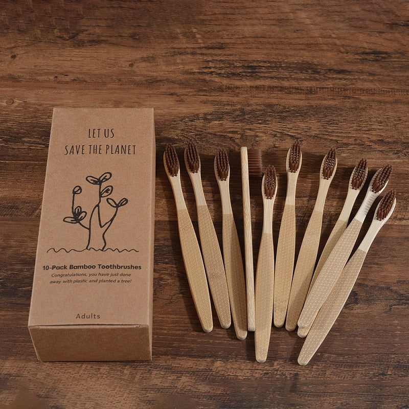 10 Pack Eco-Friendly Bamboo Adult Toothbrushes