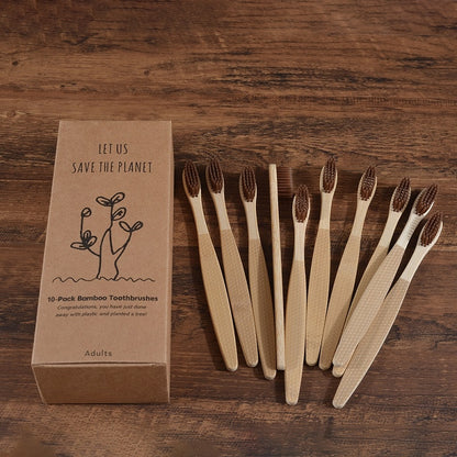 10 Pack Eco-Friendly Bamboo Adult Toothbrushes