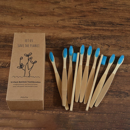 10 Pack Eco-Friendly Bamboo Adult Toothbrushes