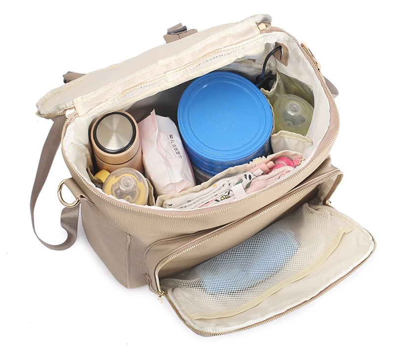 2021 New Design Diaper Backpack Vegan Leather Baby Bags for Mom Dad Waterproof Changing Bag with Changing Pad Nappy Nursing Bags