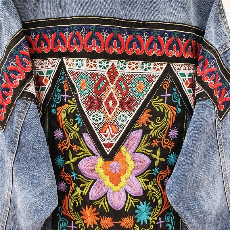 Denim jacket Women For Boho Heavy work embroidery Beaded Sequins Casual Vintage Long sleeve Casual Jean jacket Female Outwear