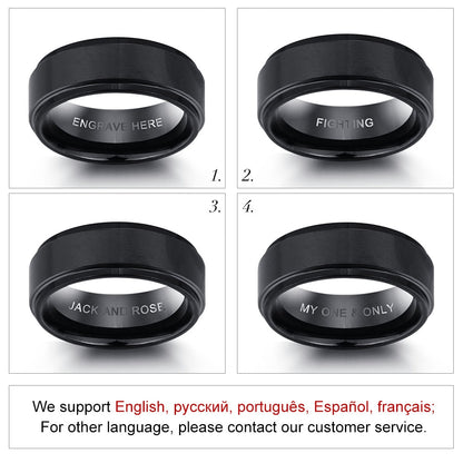 Personalized Engrave Name Rings for Men Black Stainless Steel Ring Fashion Male Jewelry Gift for Husbands (JewelOra RI103856)