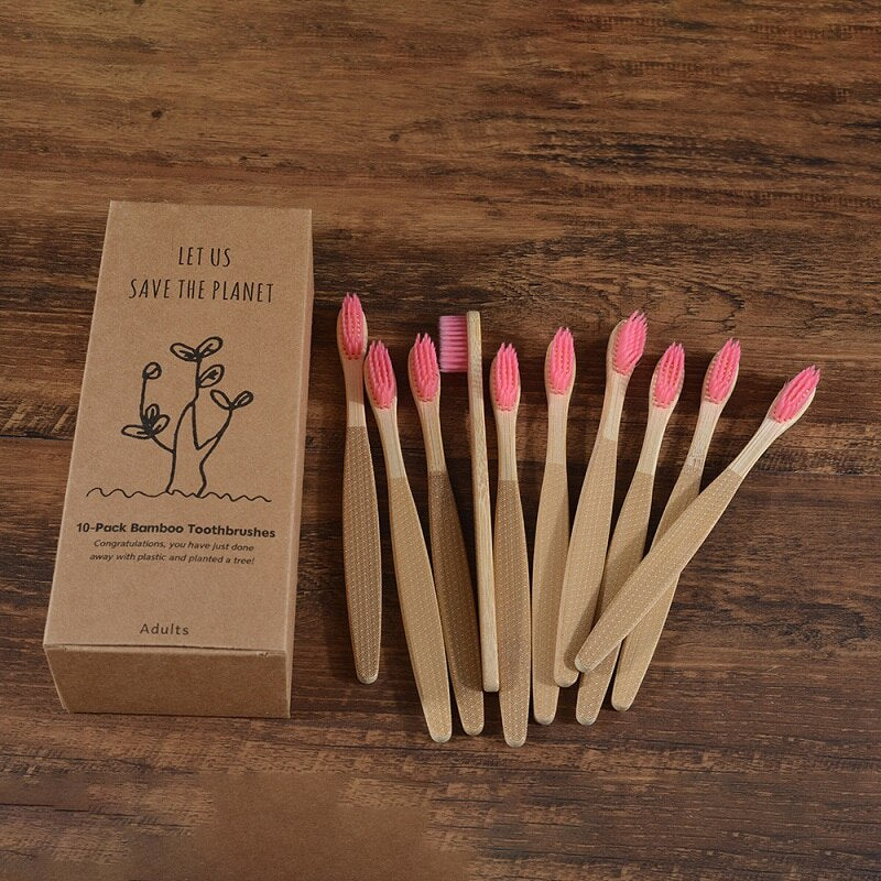 10 Pack Eco-Friendly Bamboo Adult Toothbrushes