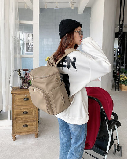 2021 New Design Diaper Backpack Vegan Leather Baby Bags for Mom Dad Waterproof Changing Bag with Changing Pad Nappy Nursing Bags