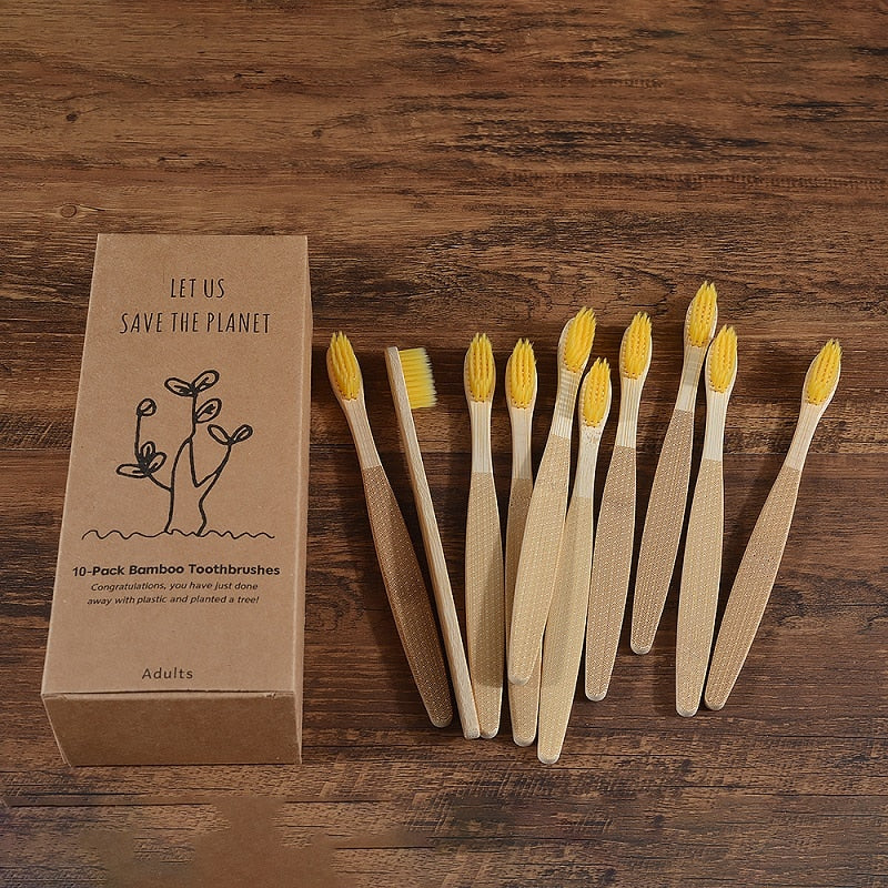 10 Pack Eco-Friendly Bamboo Adult Toothbrushes