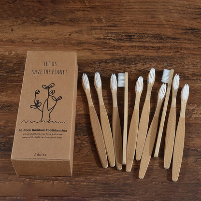 10 Pack Eco-Friendly Bamboo Adult Toothbrushes