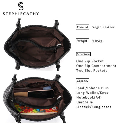 SC Fashion PU Leather Woven Handbags For Women Luxury Design Tote Female Large Daily Shoulder Bags Vegan Leather Crossbody Purse