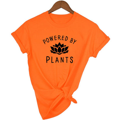 Powered By Plants Women T Shirt Round Neck Vegan Gift Shirts Graphic Tee Garden Vegetable Tumblr Clothing Hipster Harajuku Tops