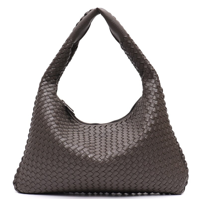 Handmade Woven Hobo For Women PU Vegan Leather Shoulder Bag Top-handle Purse Ladies Fashion Casual Handbags