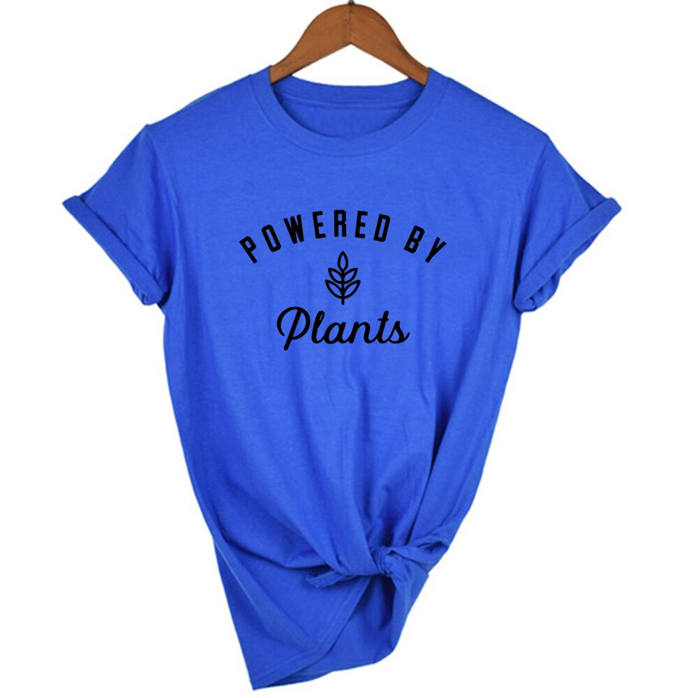 Powered By Plants Women T Shirt Round Neck Vegan Gift Shirts Graphic Tee Garden Vegetable Tumblr Clothing Hipster Harajuku Tops