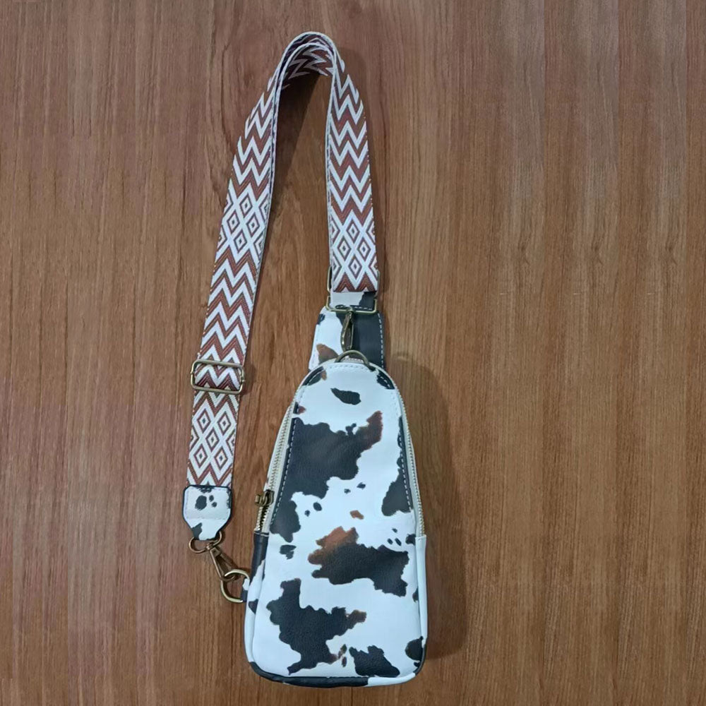 Womens Vegan Leather Zipper Sling Bag Crossbody Purse with Adjustable Guitar Strap Multi-Funtional Pockets