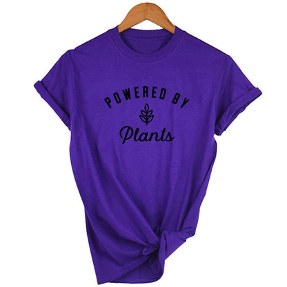 Powered By Plants Women T Shirt Round Neck Vegan Gift Shirts Graphic Tee Garden Vegetable Tumblr Clothing Hipster Harajuku Tops