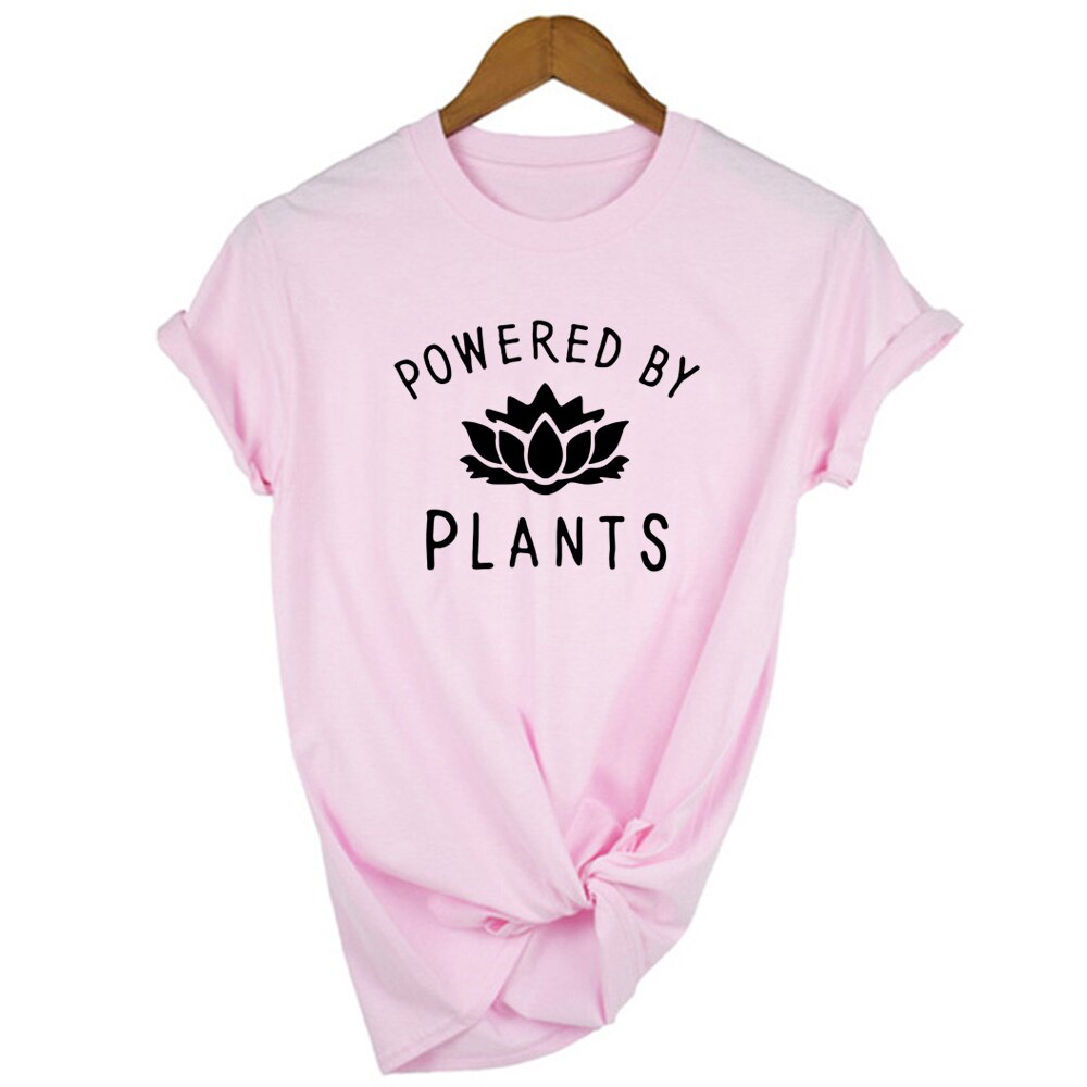 Powered By Plants Women T Shirt Round Neck Vegan Gift Shirts Graphic Tee Garden Vegetable Tumblr Clothing Hipster Harajuku Tops