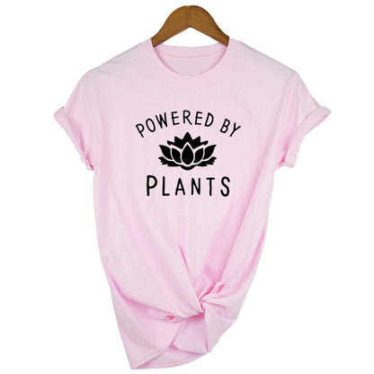 Powered By Plants Women T Shirt Round Neck Vegan Gift Shirts Graphic Tee Garden Vegetable Tumblr Clothing Hipster Harajuku Tops
