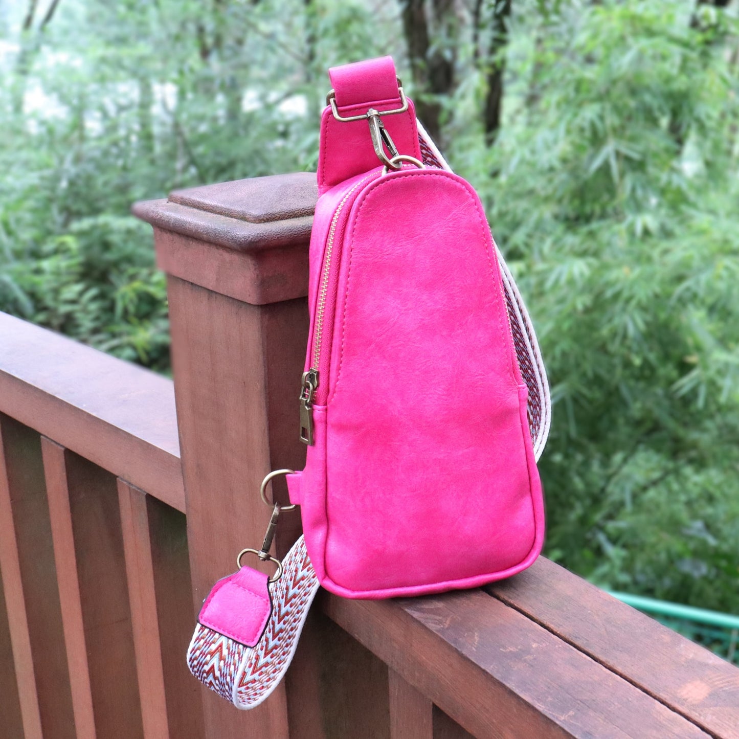 Womens Vegan Leather Zipper Sling Bag Crossbody Purse with Adjustable Guitar Strap Multi-Funtional Pockets