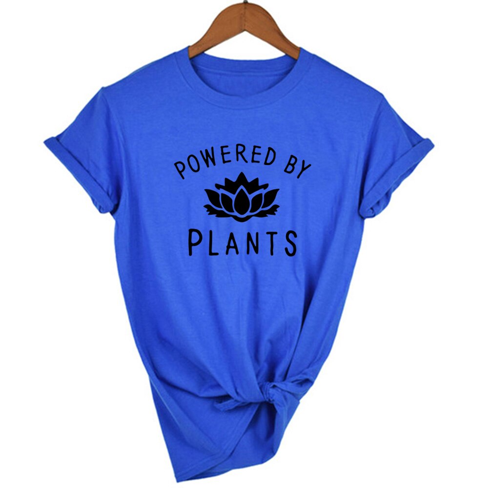 Powered By Plants Women T Shirt Round Neck Vegan Gift Shirts Graphic Tee Garden Vegetable Tumblr Clothing Hipster Harajuku Tops