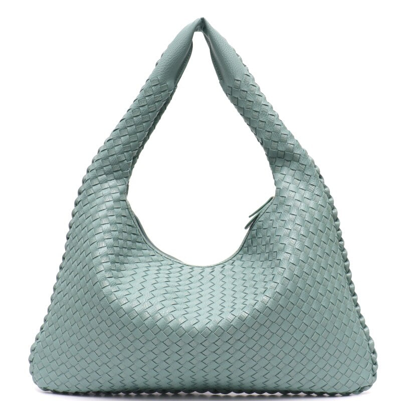 Handmade Woven Hobo For Women PU Vegan Leather Shoulder Bag Top-handle Purse Ladies Fashion Casual Handbags