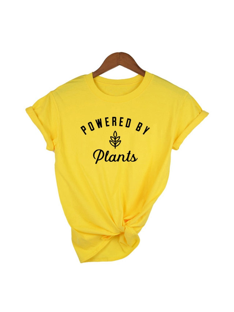 Powered By Plants Women T Shirt Round Neck Vegan Gift Shirts Graphic Tee Garden Vegetable Tumblr Clothing Hipster Harajuku Tops