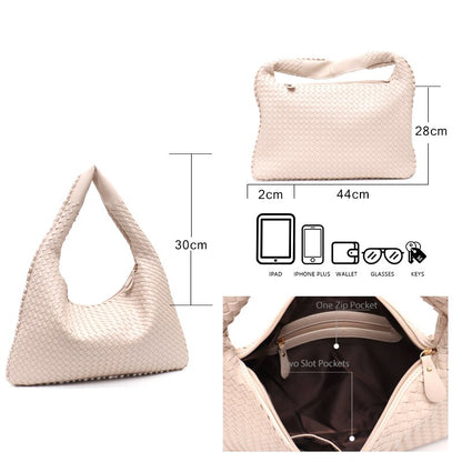Handmade Woven Hobo For Women PU Vegan Leather Shoulder Bag Top-handle Purse Ladies Fashion Casual Handbags