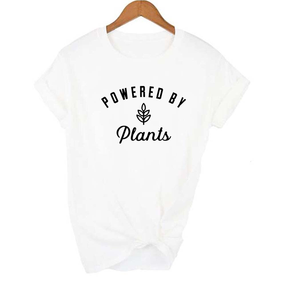 Powered By Plants Women T Shirt Round Neck Vegan Gift Shirts Graphic Tee Garden Vegetable Tumblr Clothing Hipster Harajuku Tops