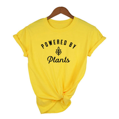 Powered By Plants Women T Shirt Round Neck Vegan Gift Shirts Graphic Tee Garden Vegetable Tumblr Clothing Hipster Harajuku Tops