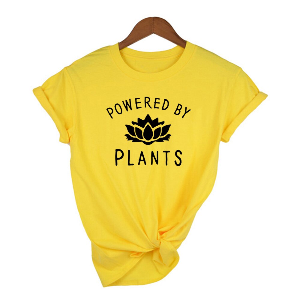 Powered By Plants Women T Shirt Round Neck Vegan Gift Shirts Graphic Tee Garden Vegetable Tumblr Clothing Hipster Harajuku Tops