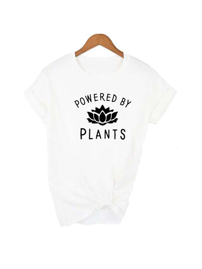 Powered By Plants Women T Shirt Round Neck Vegan Gift Shirts Graphic Tee Garden Vegetable Tumblr Clothing Hipster Harajuku Tops