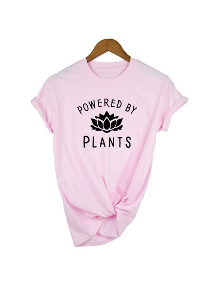 Powered By Plants Women T Shirt Round Neck Vegan Gift Shirts Graphic Tee Garden Vegetable Tumblr Clothing Hipster Harajuku Tops