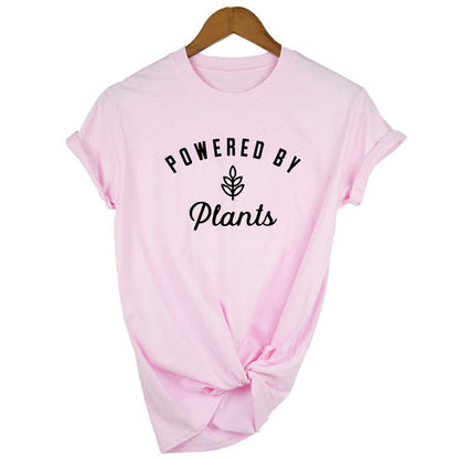 Powered By Plants Women T Shirt Round Neck Vegan Gift Shirts Graphic Tee Garden Vegetable Tumblr Clothing Hipster Harajuku Tops