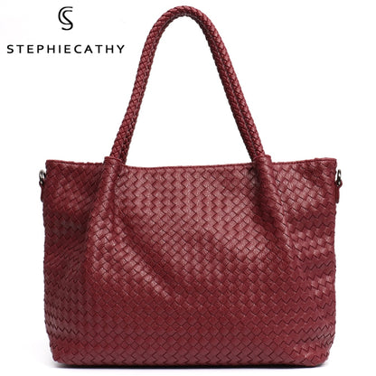 SC Fashion PU Leather Woven Handbags For Women Luxury Design Tote Female Large Daily Shoulder Bags Vegan Leather Crossbody Purse