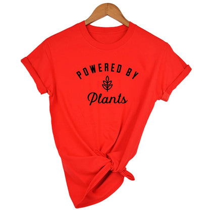 Powered By Plants Women T Shirt Round Neck Vegan Gift Shirts Graphic Tee Garden Vegetable Tumblr Clothing Hipster Harajuku Tops